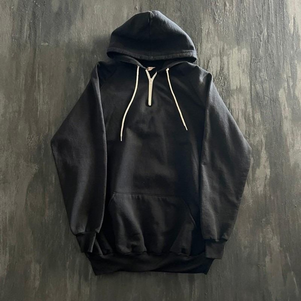 Vintage Blank Hoodie Mens XL Black 1980s 1/4 Zip